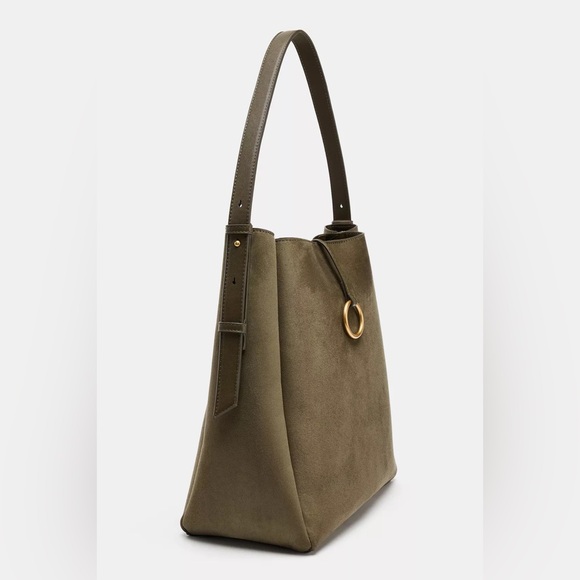 Zara Maxi Bucket Bag with Metal Ring in Sage - Picture 3 of 9